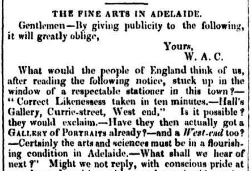 Snippet of Cawthorne letter in SA Register 1843-08-26
